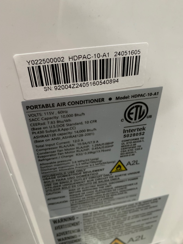 Photo 3 of ***USED - DAMAGED - NO PACKAGING -SEE COMMENTS***
14000 BTU Portable Air Conditioners with Remote Control, 3-in-1 Free Standing Cooling AC Unit with Fan & Dehumidifier, Cools Room up to 700 sq.ft, Smart/Sleep Mode,3 Speed,Auto Swing,24H Timer