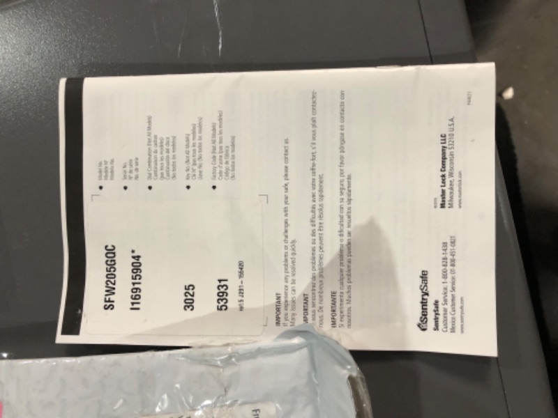Photo 7 of ***MAJOR DAMAGE - SEE COMMENTS***
SentrySafe Fireproof and Waterproof Gray Steel Home Safe with Digital Keypad Lock, Floor Safe with Interior Lighting Secures Money, Documents, 2.05 Cubic Feet, SFW205GQC 2.05 cu.ft. 1-Hr. Fireproof, Keypad Safebox, 19.3"D