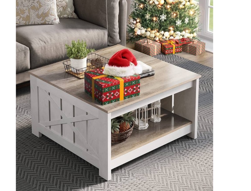 Photo 1 of *COLOR MAY VARY*YITAHOME Coffee Table Farmhouse Coffee Table with Storage Rustic Wood Cocktail Table,Square Coffee Table for Living Meeting Room with Half Open Storage Compartment,Grey Wash