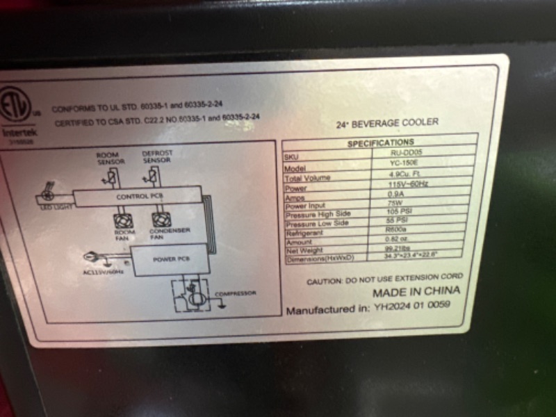 Photo 4 of *POWERS ON** 24 inch Undercounter Refrigerator, Outdoor Fridge for Patio, Wine and Beverage Refrigerator, Drawer Refrigerator Under Counter Fridge Ideal for Home and Commercial
