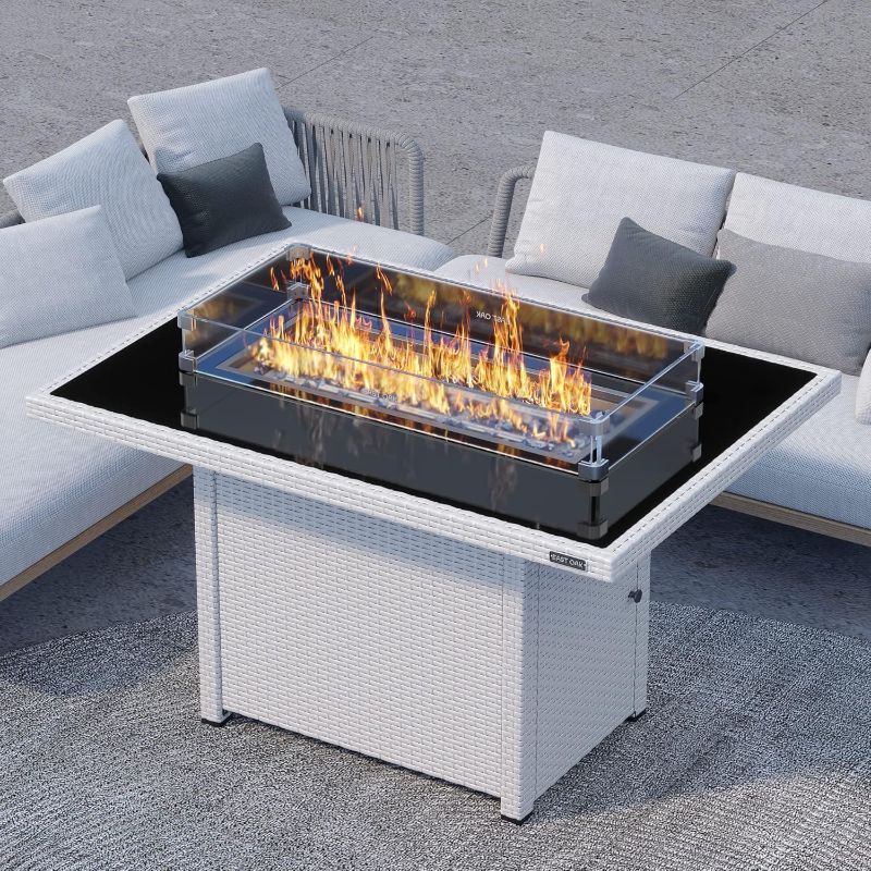 Photo 1 of *BOX 2 OF 2 MISSING//ONLY BOX 1 OF 1** EAST OAK 44" Propane Fire Pit, 60,000 BTU Outdoor Gas Fire Table w/Wind Guard, All Aluminum Frame, 7lb Fire Glass, CSA Certification, Elegant Fire Pit Table for Patio, Garden and Lawn, White
