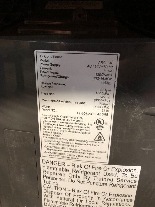 Photo 5 of ***PARTS ONLY NON REFUNDABLE READ NOTES***  
Whynter ARC-14SH 14,000 BTU Dual Hose Portable Air Conditioner, Platinum/Black AC Unit + Heater