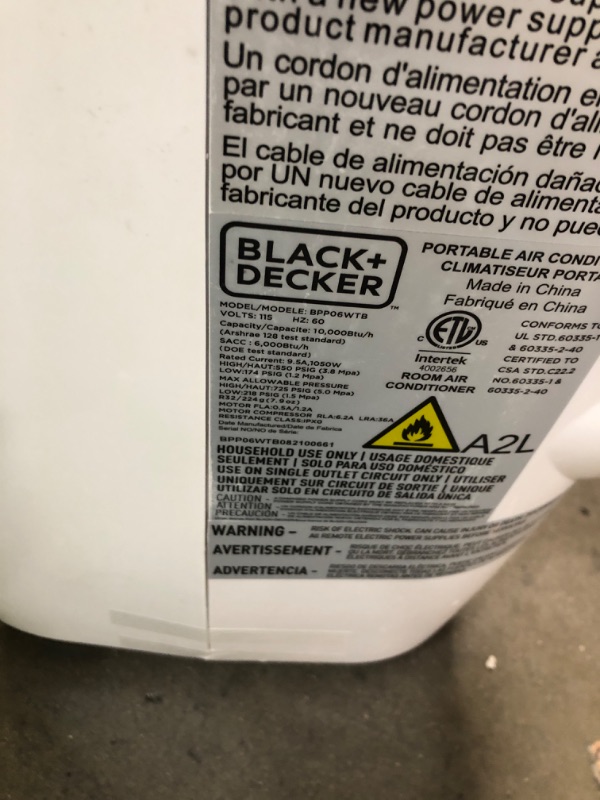 Photo 4 of BLACK+DECKER Portable Air Conditioner White - 10000 BTU 1 Count (Pack of 1)