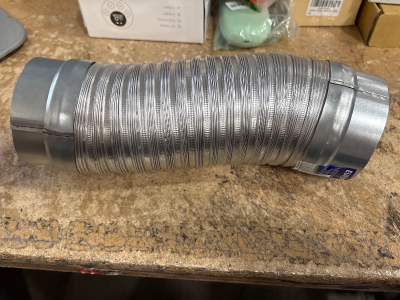 Photo 2 of 4" Inch Flexible Duct - 0.82 to 1.64 ft Length - Corrugated Aluminum Ducting Connector - Galvanized Steel End Sleeves - Washer and Dryer Exhaust Duct - Dust Collection Hose - Dryer Duct