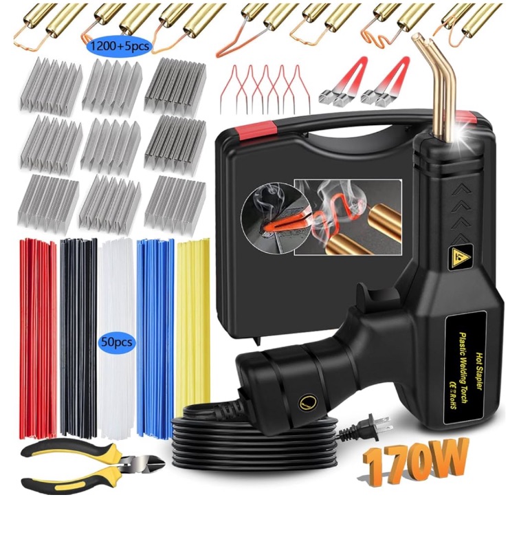 Photo 1 of ???? Plastic Welder with 6 Types 1205pcs Staples,Upgraded Version 4-in-1 Plastic Welding Kit Car Bumper Repair Kit,Plastic Welder Gun with Smoothing Head for Car Bumper Kayaks Crack Repairs (blac