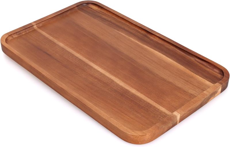 Photo 1 of 16" x 10" Rectangle Large Serving Trays Wooden Charcuterie Boards Rectangular Serving Platters for Cookie, Snack, Appetizer, Dessert, Party Food Dish Acacia Wood Kitchen Platter Tray Cheese Board