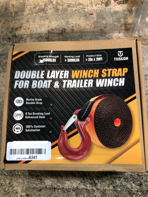 Photo 2 of [PREMIUM] Boat Trailer Winch Strap With Supper Steel Hook, 15000 LBS Break Strength, Two Layers Winch Strap, Winch Pulley Strap For Boat Trailer Replacement, Towing Vehicles & Boat Accessories 2"x20'