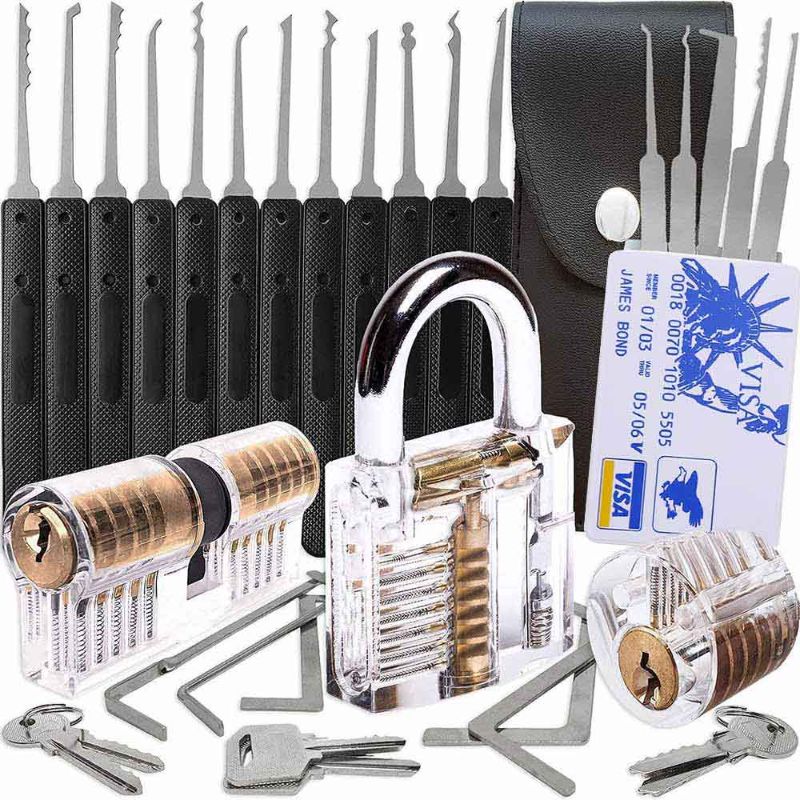 Photo 1 of 25 Pieces Lock Picking Kit W/3 Transparent Training Lock,5 PCS Credit Card Lock Picking Kit,17 PCS Stainless Steel Lock Picking Kit,Exercise Guide
