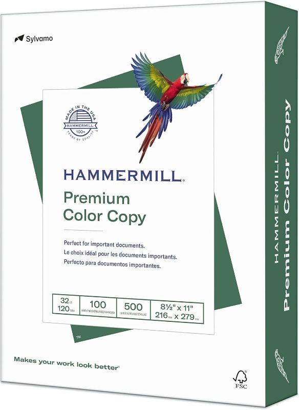 Photo 1 of 
Hammermill Printer Paper, Premium Color 32 Lb Copy Paper, 8.5 x 11 - 1 Ream (500 Sheets) - 100 Bright, Made in the USA, 102630