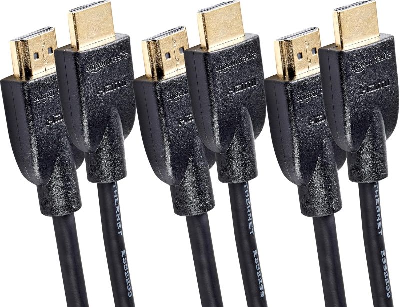 Photo 1 of Amazon Basics High-Speed 4K Ultra HD 3-Pack HDMI 2.0 Cable/Cord, 3 feet, 18 Gbps, 60 Hz, 2160p, 48 bit, Male-to-Male, Ethernet Ready, 3D, Black