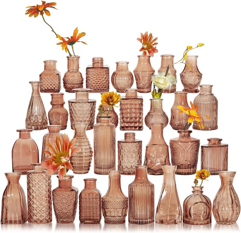 Photo 1 of Arme Glass  Vase Set of 32 Pcs?Small Glass Vases for Flowers?Clear Bud Vases in Bulk?Vintage Vases for Centerpieces?Small Glass Bud Vase for Rustic Wedding Decorations?Home Table Flower Décor