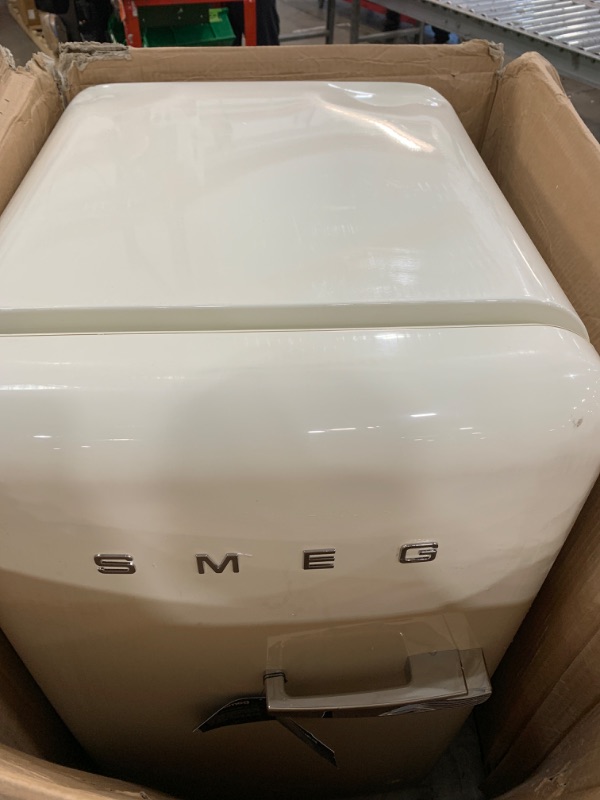 Photo 3 of **Minor damage/dent; see comments** Smeg FAB10 50's Retro Style Aesthetic Refrigerator with 4.48 Cu Total Capacity, 2 Glass Shelves, LED Internal Light, 22-Inches, Cream Left Hand Hinge Made In Italy