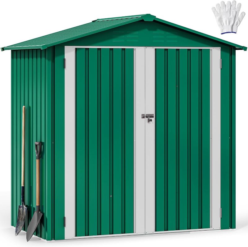 Photo 1 of *missing other half of set** DWVO 6x4ft Metal Outdoor Storage Shed, Waterproof Tool Shed Heavy-Duty Storage Unit with Lockable Door and Vents, Ideal for Bicycles, Tools, Lawnmowers, Backyards, Patios, Lawns - Green
