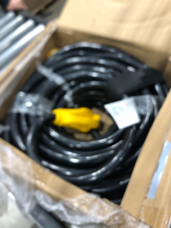Photo 1 of POWGRN 50 Amp RV/EV Extension Cord 100 FT Outdoor with Grip Handle, Flexible Heavy Duty 6/3+8/1 Gauge STW 4 Prong RV Power Cord Waterproof, NEMA 14-50P to 14-50R, Black-Yellow, ETL Listed
