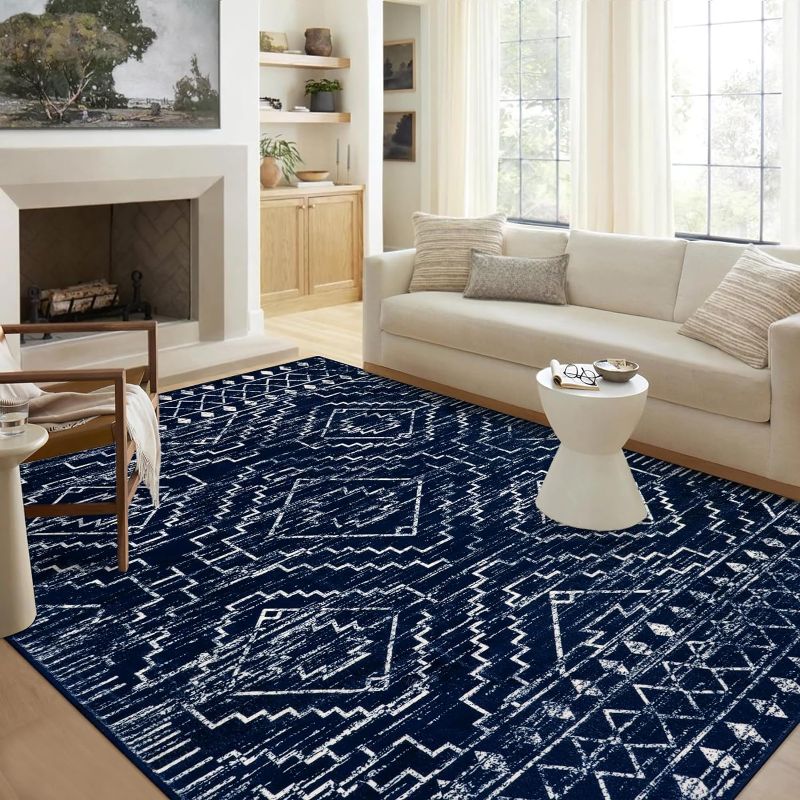 Photo 1 of *****RUG IS DARK BLUE, NOT BLACK*******

Wonnitar Moroccan 6x9 Area Rugs, Washable Black Rugs for Living Room, Large Soft Bedroom Throw Rug, Non-Slip Stain Resistant Thin Boho Floor Carpet for Dining Room Home Office Decor (Black,6'x9')