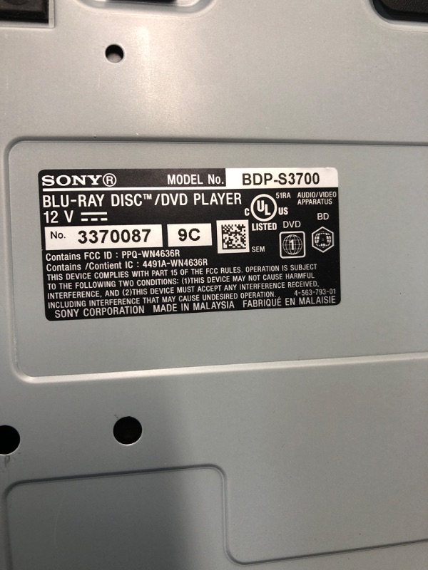 Photo 3 of **MISSING CABLES AND REMOTE** Sony BDP-BX370 Streaming Blu-ray DVD Player with built-in Wi-Fi, Dolby Digital TrueHD/DTS and upscaling, with included HDMI cable