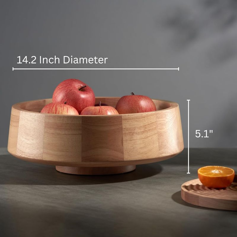 Photo 1 of (FAIR) IVE Design XL Natural Wood Fruit Bowl for Kitchen Counter, 14.2-inch Diameter Large Wooden Fruit Bowl, Decorative Bowl Fruit Holder Fruit Basket for Kitchen