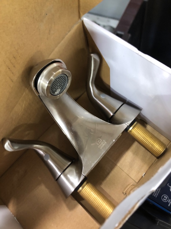 Photo 2 of *ONLY FAUCET**Project Source Dover Brushed Nickel 4-in centerset 2-Handle WaterSense Bathroom Sink Faucet with Drain and Deck Plate
