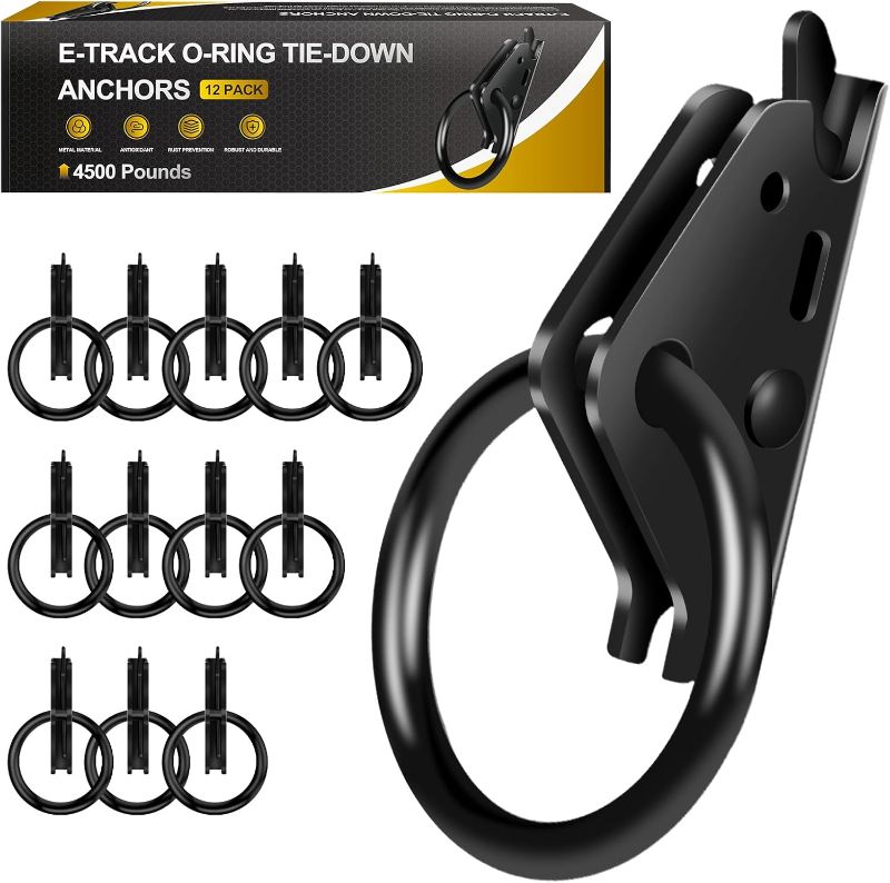 Photo 1 of 12 Pack E-Track O-Ring Tie-Down Anchors for E Track Accessories for Enclosed| E-Track Tie-Down System for Secure Motorcycles, Cargo Loads, Bikes in Trailers, Pickups, Vans, Trucks (Black) 5,000