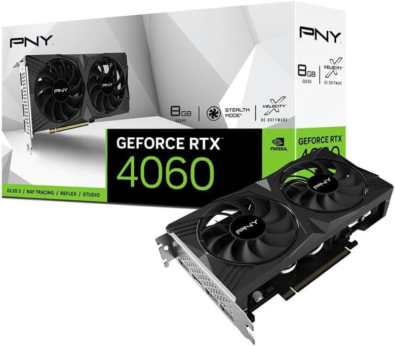 Photo 1 of (FAIR) PNY GeForce RTX™ 4060 8GB Verto™ Dual Fan Graphics Card DLSS 3 (128-bit, PCIe 4.0, GDDR6, HDMI/DisplayPort, Supports 4k, 2 Slot)
