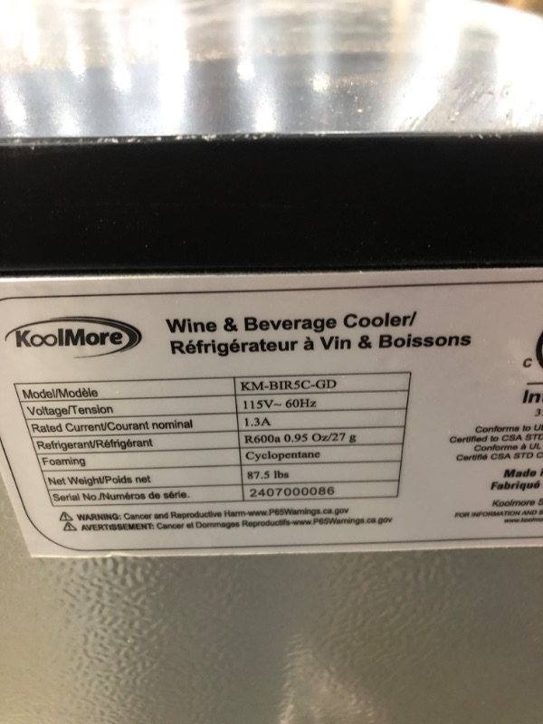 Photo 3 of ***NON REFUNDABLE, PARTS ONLY, DOESN'T GET VERY COLD***Koolmore 5 cu. ft. Mini-Fridge with Glass-Door fits 65 12 oz. Bottle or Can Cooler in Stainless Steel