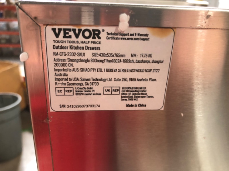 Photo 4 of ***DAMAGED - DENTED - SEE PICTURES - LIKELY MISSING PARTS***
VEVOR 17W x 30H x 21D Inch Outdoor Kitchen Stainless Steel Double Access Drawers with Paper Towel Holder Combo for BBQ Island or Grill Station