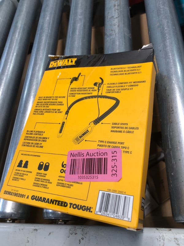 Photo 1 of DEWALT Wireless Bluetooth Neckband Headphones — Neckband Earphones with 30H Runtime — Secure Magnetic Earbuds — Noise-Isolating Wireless Earbuds — Jobsite Pro Built-in Mic for Crystal-Clear Calls