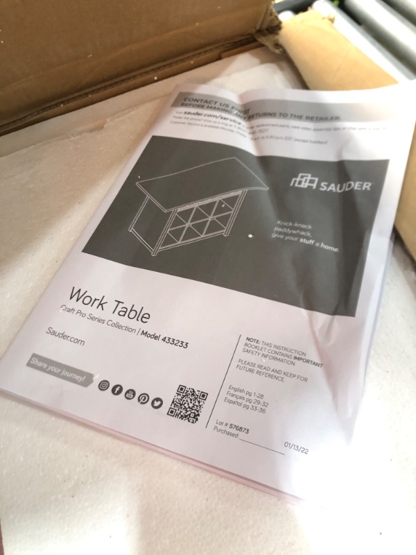 Photo 1 of Sauder Craft Pro Series Work Table with Drawers/Pantry cabinets, Sindoori Mango Finish