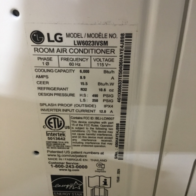 Photo 1 of LG 6,000 BTU Dual Inverter Smart Window Air Conditioner, 115V, Cools 250 Sq. Ft., Ultra Quiet Operation, Up to 35% More Energy Savings, ENERGY STAR®, works with LG ThinQ, Amazon Alexa and Hey Google