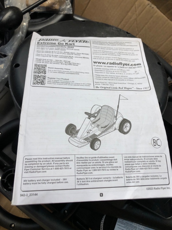 Photo 5 of ***USED - INCOMPLETE - MISSING PARTS - SEE PICTURES***
Radio Flyer 12V Battery-Powered Kids Electric Go-Kart with Adjustable Seat, Rubber Wheels, Grey