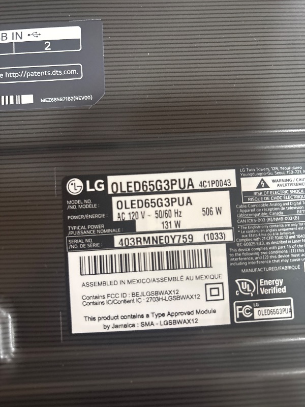 Photo 3 of ***USED - POWERS ON, BUT SCREEN FLICKERS - SEE PICTURES - MISSING POWER CORD - OTHER PARTS LIKELY MISSING AS WELL***
LG G3 Series 65-Inch Class OLED evo 4K Processor Smart Flat Screen TV for Gaming with Magic Remote AI-Powered Gallery Edition OLED65G3PUA,