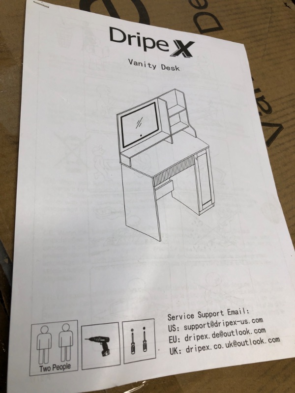 Photo 3 of ***NON REFUNDABLE, PARTIAL SET, BOX 1 OF 2 ONLY***Dripex Makeup Vanity Desk with Mirror and Lights Bedroom Dressing Table, Makeup Table with Drawer, Cabinet, Adjustable LED Lights -White