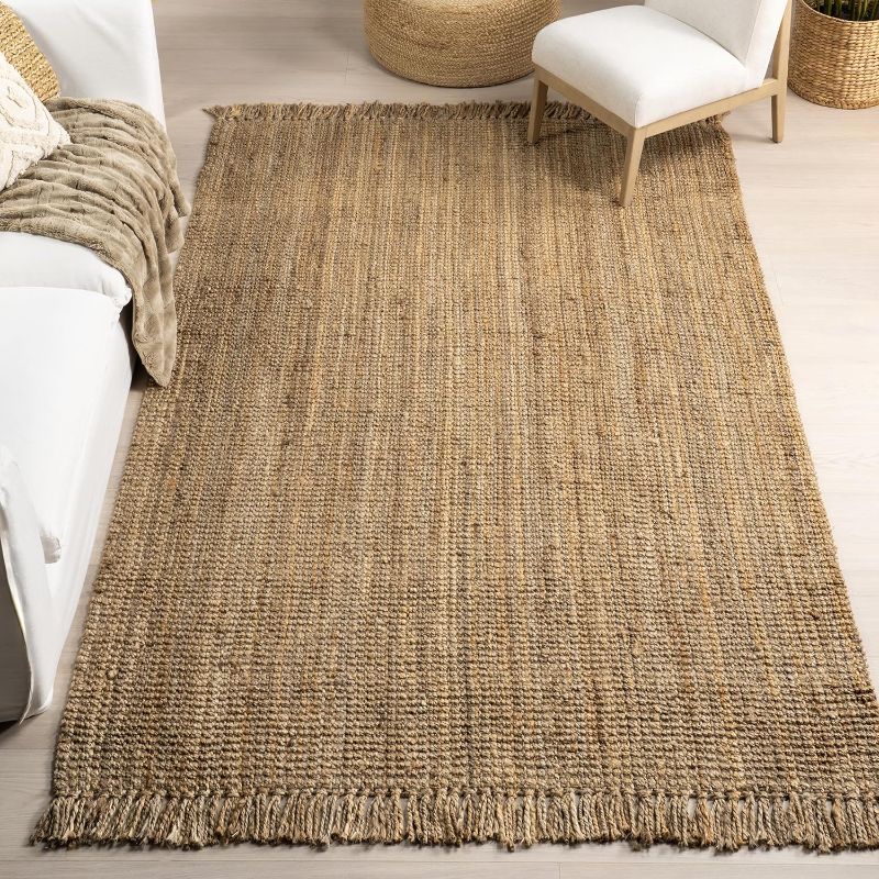 Photo 1 of ***USED - DIRTY - NO PACKAGING - SEE PICTURES***
nuLOOM 6x9 Daniela Jute Tassel Hand Woven Area Rug, Natural, Solid Chunky Farmhouse Design, Natural Fiber, For Bedroom, Dining Room, Living Room, Hallway, Office, Entryway