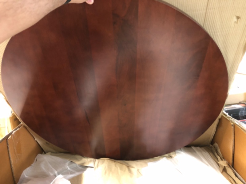 Photo 5 of ***DAMAGED - CHIPPED - SEE PICTURES - MISSING HARDWARE***
SIMPLIHOME Radford Solid Mango Wood and Metal 36 Inch Round Contemporary Dining Table in Walnut, for The Dining Room