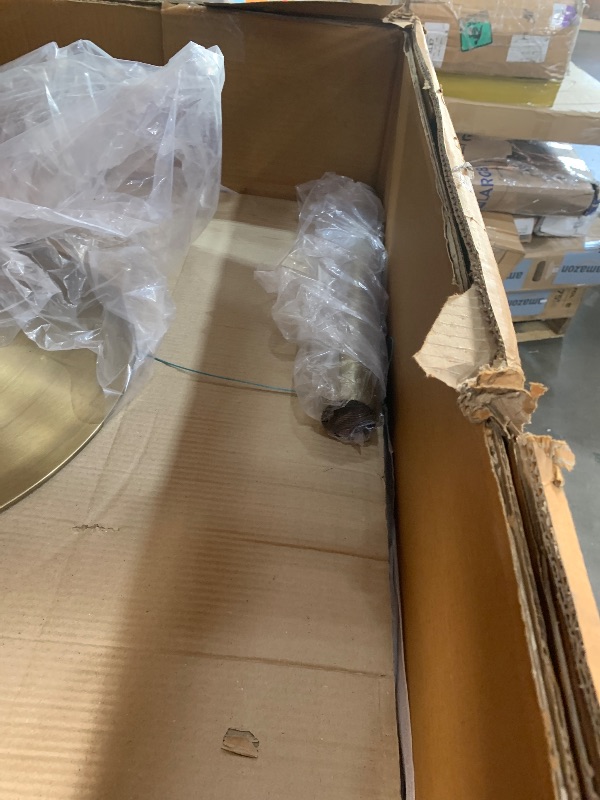 Photo 3 of ***DAMAGED - CHIPPED - SEE PICTURES - MISSING HARDWARE***
SIMPLIHOME Radford Solid Mango Wood and Metal 36 Inch Round Contemporary Dining Table in Walnut, for The Dining Room