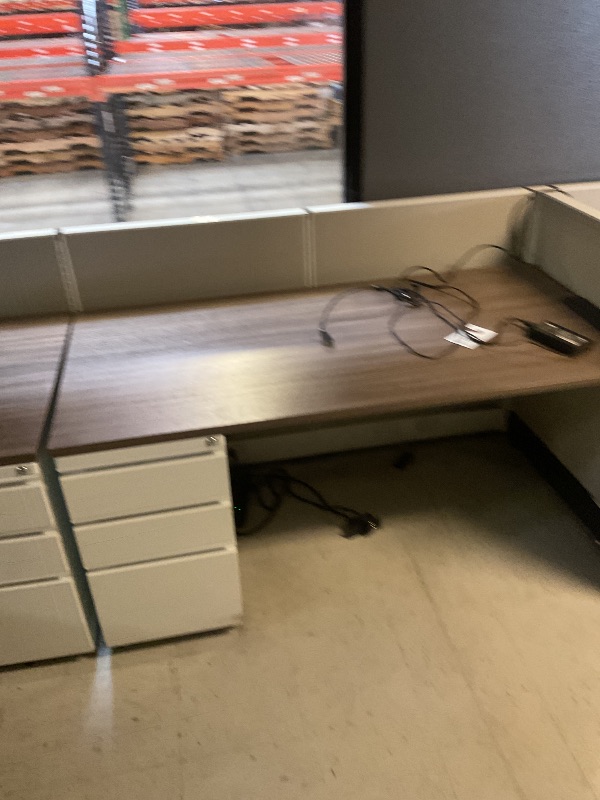 View 3 of 4 person desk cubicle with shelving included 