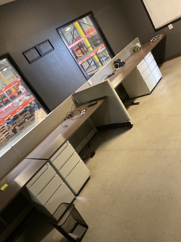 View 4 of 4 person desk cubicle with shelving included 