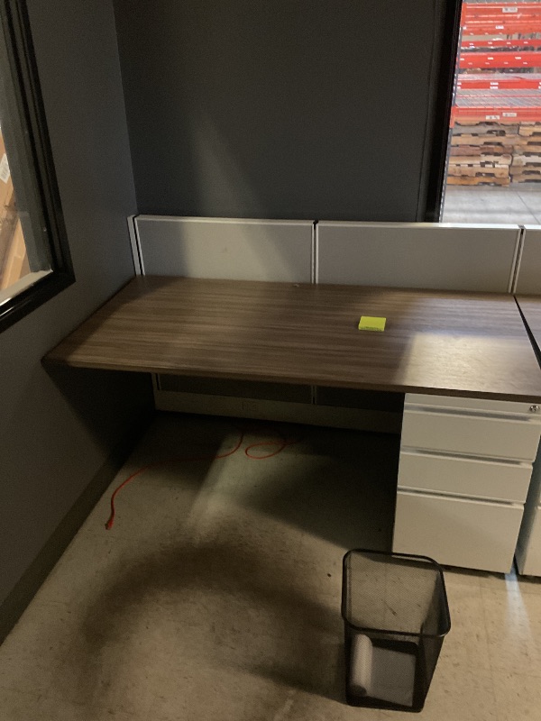 View 5 of 4 person desk cubicle with shelving included 