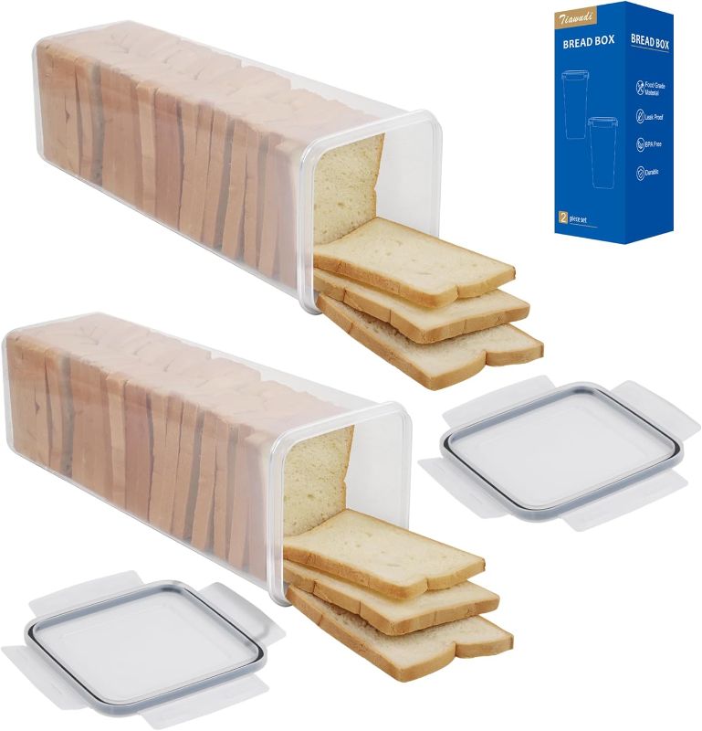 Photo 1 of  2 Pack Bread Box, Plastic Bread Container, Bread Storage for Kitchen Counter, Bread Keeper with Airtight Lid, Tall Bread Saver, Sandwich Bread Holder, 5.6 Qt / 5.3L Each**similar item**
