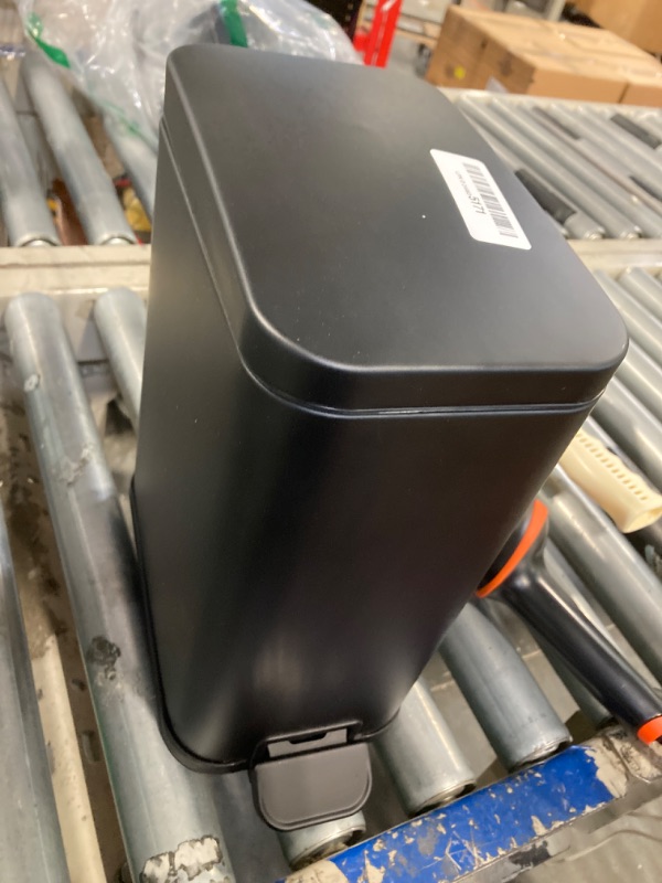 Photo 2 of ***CHECK DAMAGE IN REAL IMAGE***/***BROKEN ROD***/ ***NO RETURN***  SONGMICS Bathroom Trash Can, 1.3 Gallon (5 L) Small Trash Bin with Lid, Slim for Small Spaces, Stainless Steel Garbage Can, Soft Close, Black ULTB560B05