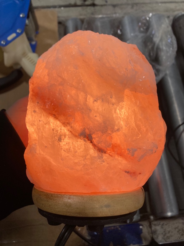 Photo 2 of ****Stock photo shows a slightly larger version*** Himalayan Salt Lamp with Dimmer Switch - All Natural and Handcrafted with Wooden Base and an Extra Bulb