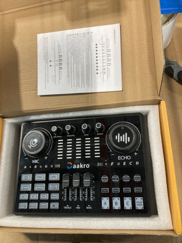 Photo 2 of ***MISSING PIECES*** Daakro Streaming Audio Mixer,Audio Interface with Bluetooth, Mute Button,Individual Control,Volume Fader,Noise Cancellation, 48V Phantom Power for Recording, Streaming, Youtube, TikTok, PC (DJ20)