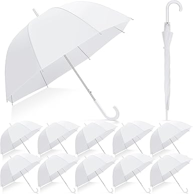 Photo 1 of 12 Pcs White Wedding Bubble Umbrellas Bulk Wedding Style Stick Umbrellas Clear Bubble Umbrella with J Hook Handle Auto Open Windproof Stick Umbrellas for Wedding Bridal Parties
