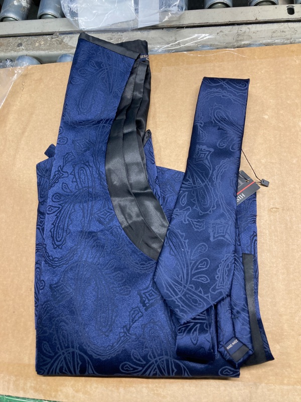 Photo 2 of ***MISSING PIECE*** 
HISDERN Men's Vests Navy Blue Paisley Floral Dress Suit Vest Tie Set Jacquard Necktie Pocket Square Formal Waistcoat for Wedding Prom Tuxedo 3PCS  5x