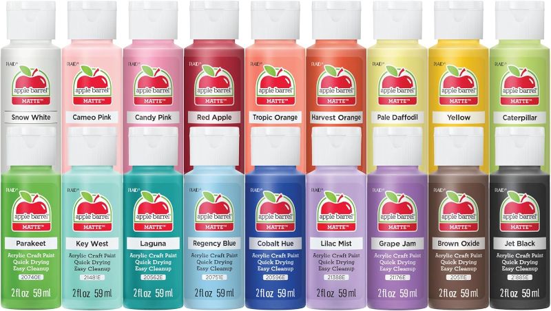 Photo 1 of 
Apple Barrel, Pastel Dreams & Vivid Wonders Collection Acrylic Craft Paint, PROMOTCK, 2 fl oz each, 18 assorted matte colors, 18 count
