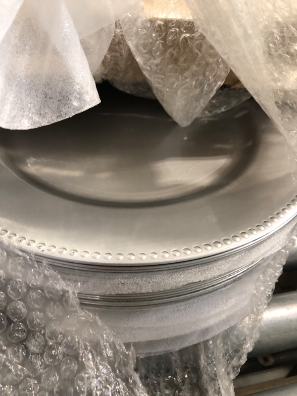 Photo 1 of ***BOX WITH DAMAGES***  Jinei 36 Pack Beaded Charger Plates 13 Inch Round Charger Plates Vintage Table Decoration Reusable Dinner Charger Tray for Table St Patricks Day Easter Wedding Holiday Party Decoration(Silver)