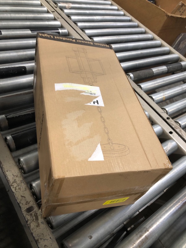 Photo 1 of PARTPHONER Motion Sensor 15" Outdoor Pendant Light Exterior Hanging Lantern, Modern Black Metal Outside Chandelier Light Fixture Ceiling Mount with Water Glass for Front Porch Entrance Foyer Entryway