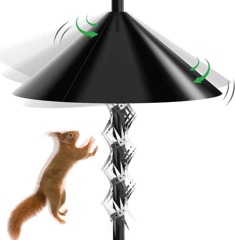 Photo 1 of 19 Inch Squirrel Baffle for Bird Feeder Pole Shepherds Hook, Raccoons Buster Set with Spikes L 40", Bird House Guard for Outdoor Poles Mount & Hanging Deflector, Rust Chew Proof Heavy Duty ABS
