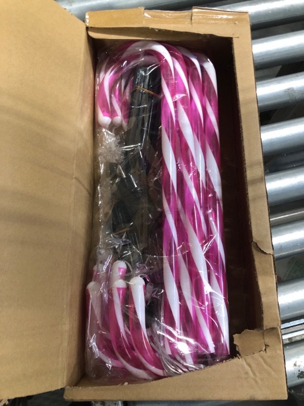 Photo 3 of 12 Pack Pink Christmas Candy Cane Lights: 21 inch 8 Lighting Modes Lawn Stakes Pathway Light Outdoor - 28 inch Extra Large Pitch, Waterproof for Walkway Markers Yard Xmas Decorations (Pink & White)