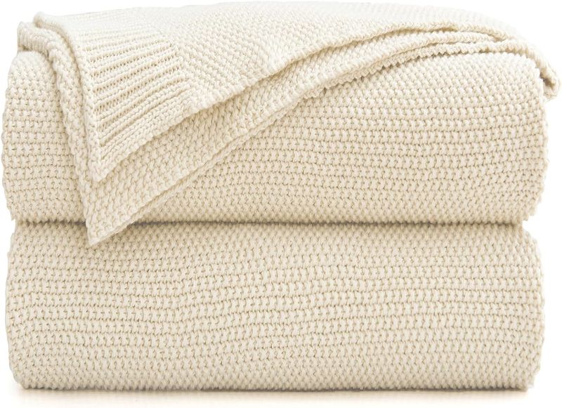 Photo 1 of 100% Cotton Cable Knit Throw Blanket for Couch Chair Beach Sofa